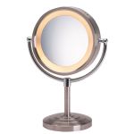 Jerdon® Halo Light® Vanity Mirror, Regular/5x Magnification, 8.5" Diameter, Matte Nickel